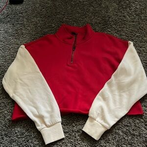 Forever21 Small Red and Cream Crop quarter zip Sweatshirt